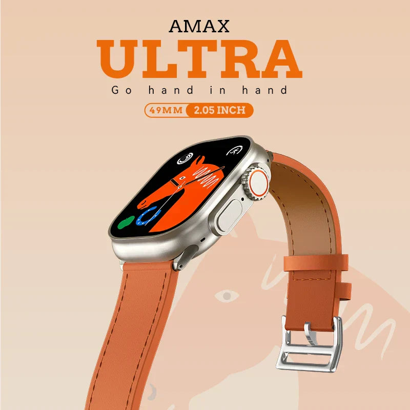 Amax Ultra Smart Watch 49mm With 2 Straps 2.05″ Nfc Body Temperature Game Men Women Smartwatch Pk Dt8 H11 Hk8 Zd8