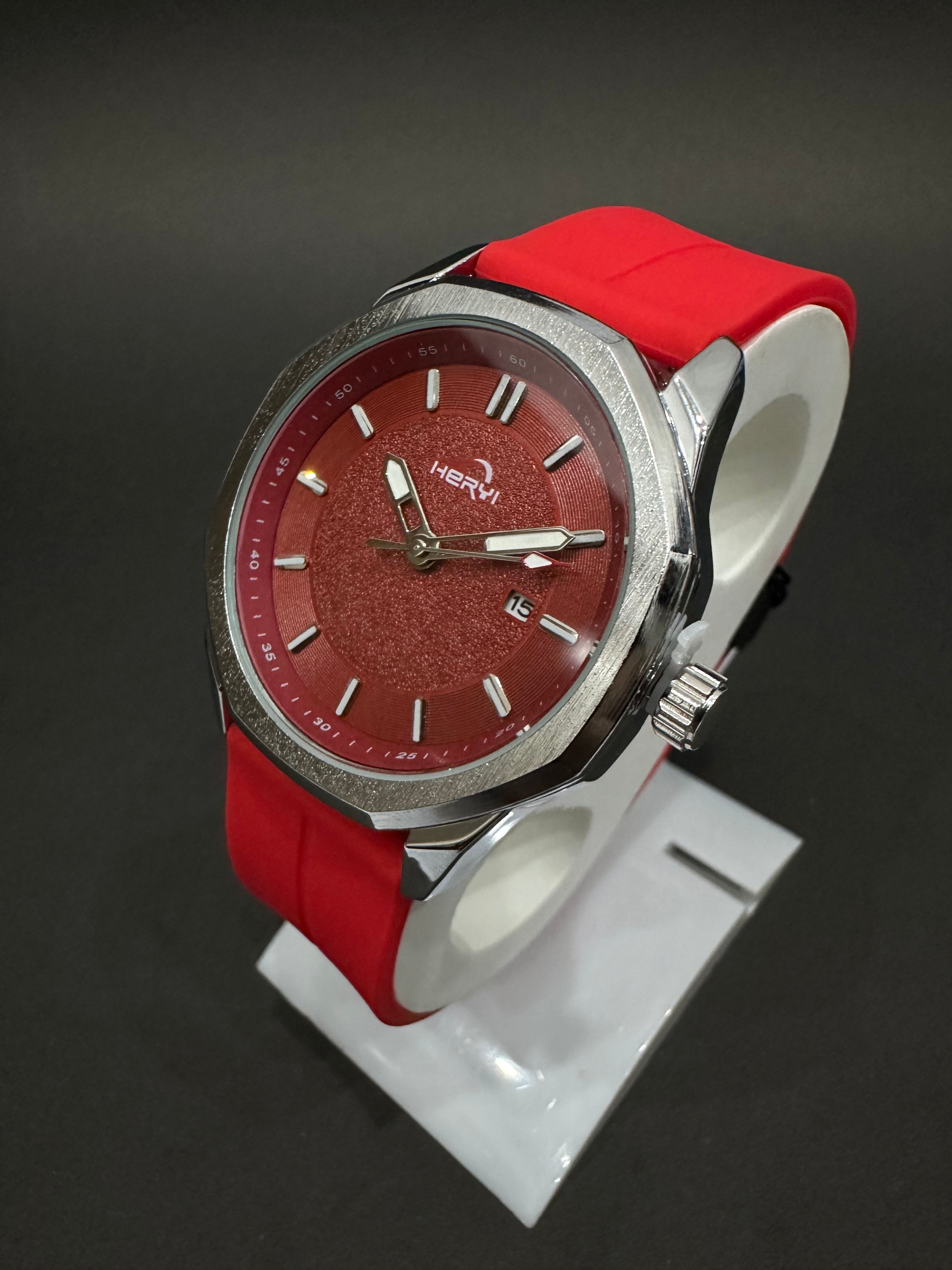Heryi Magnetic Lock Watch – Premium Silicon Straps And Round Dial Watch (Red)