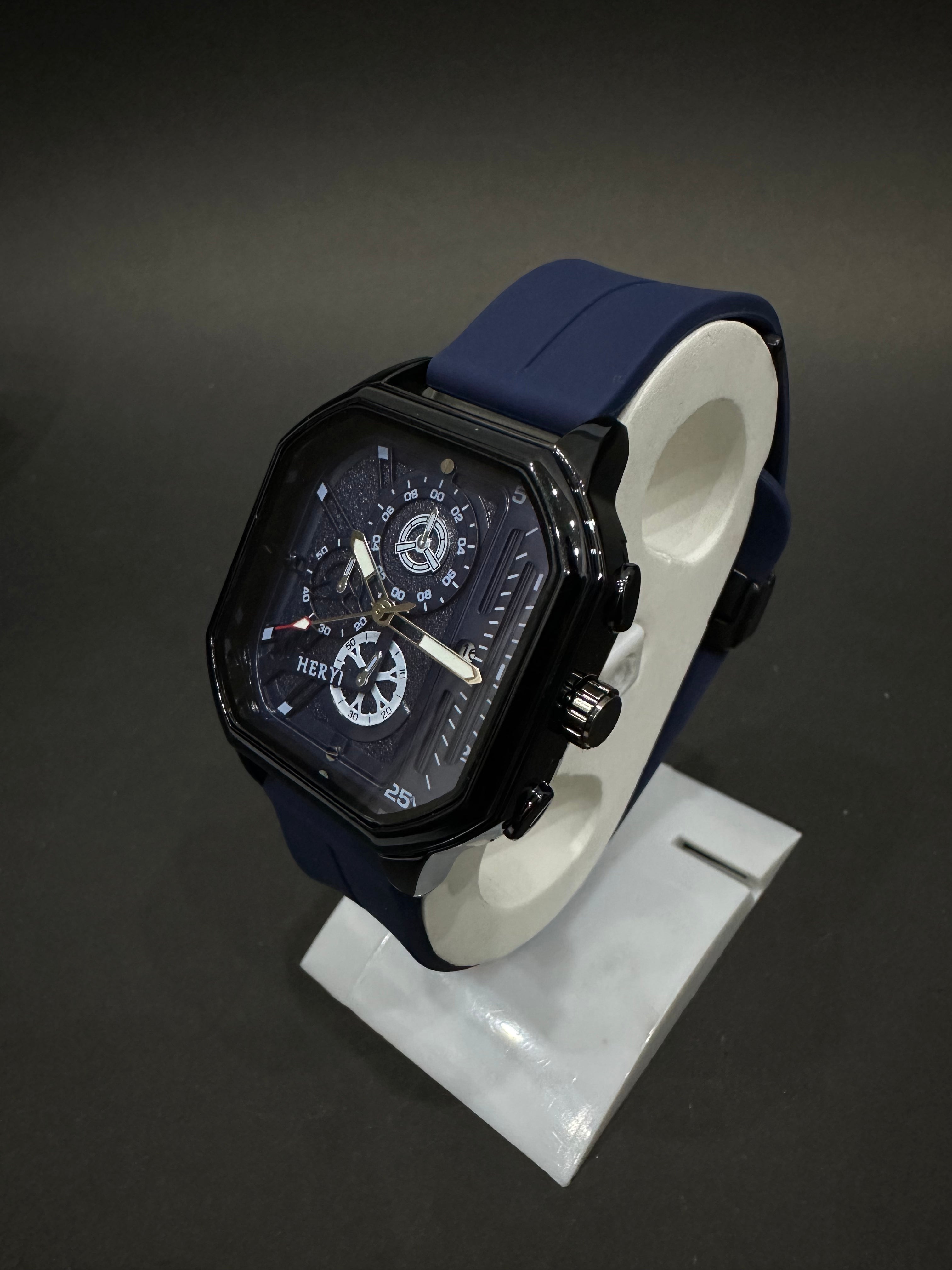 Heryi Magnetic Lock Watch – Premium Silicon Straps And Square Dial Watch (Dark Blue)