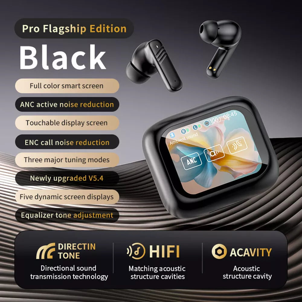 Bluetooth Earbuds  LCD Touchable Screen Headphones