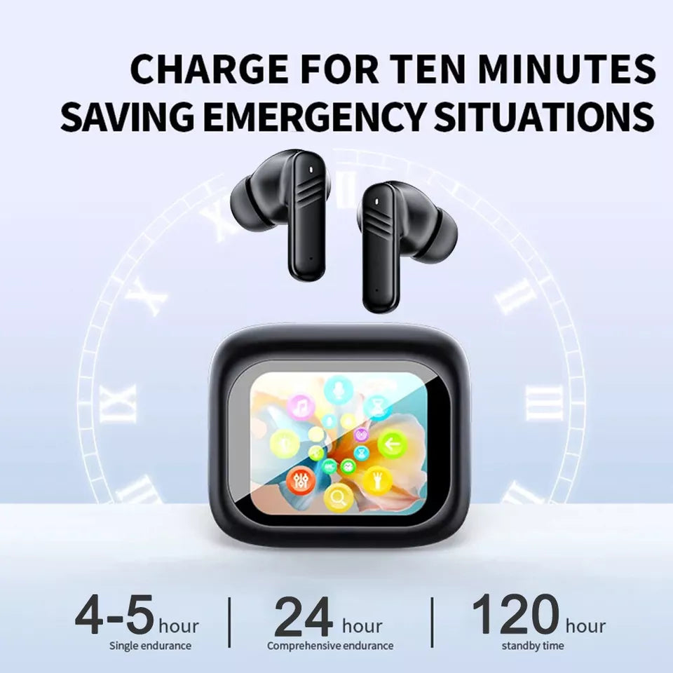 Bluetooth Earbuds  LCD Touchable Screen Headphones