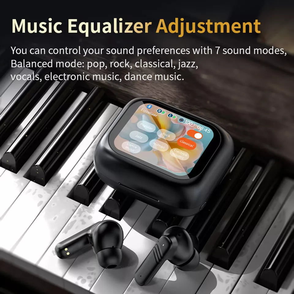 Bluetooth Earbuds  LCD Touchable Screen Headphones