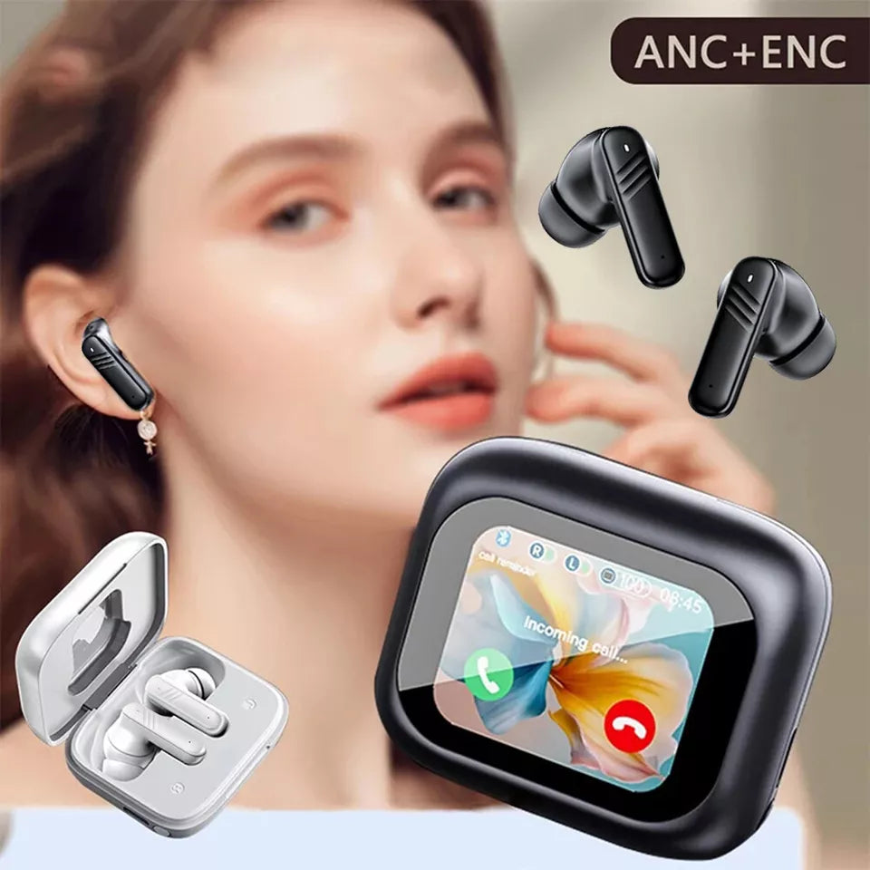 Bluetooth Earbuds  LCD Touchable Screen Headphones