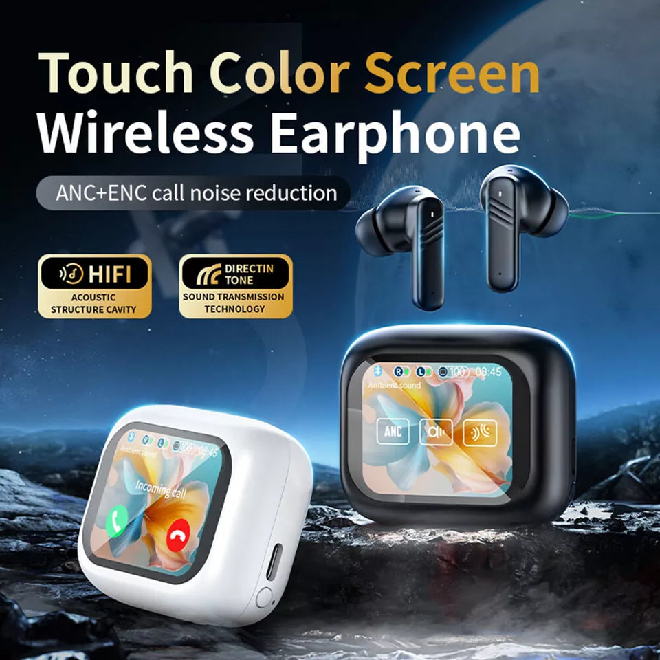 Bluetooth Earbuds  LCD Touchable Screen Headphones