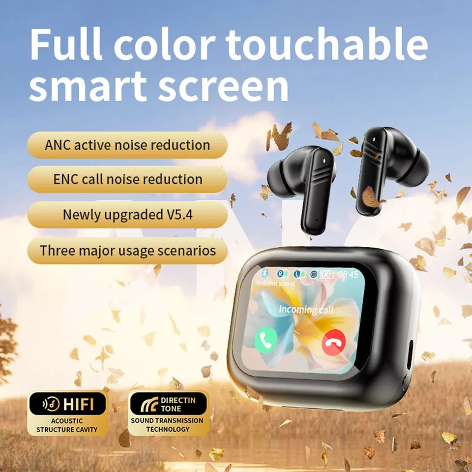 Bluetooth Earbuds  LCD Touchable Screen Headphones